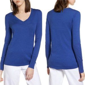 Halogen Cotton Blend V-Neck Sweater